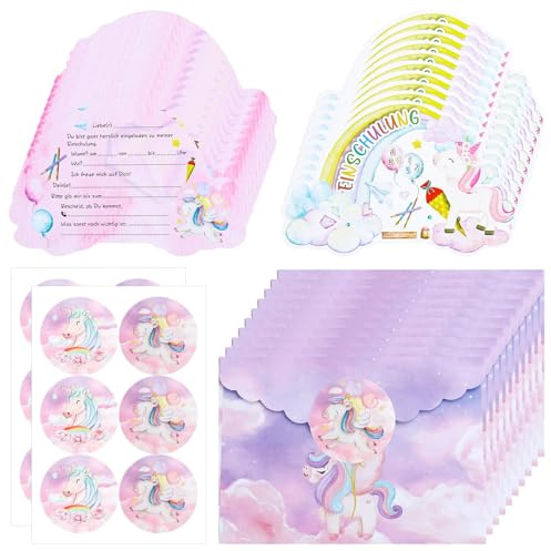 Lot de 12 cartes d'invitation pour anniversaire d'enfant - Licorne - Cartes d'invitation pour fille - Avec 12 enveloppes et 12 autocollants - Pour fête de rentrée des classes, anniversaire, fête à