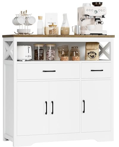 HOCSOK Sideboard, Küchenschrank mit 2 Schubladen und 3 Türen, Küchenkommode, Buffetschrank mit Arbeitsplatte für Wohnzimmer Esszimmer, Verstellbare Ablage, 105x100.5x39.5cm