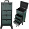 Valise de Maquillage avec 3 tiroirs Malette Maquillage Professionnel pour Salon de beauté Valise onglerie Valise Coiffeur avec Roues verrouillables, Vert