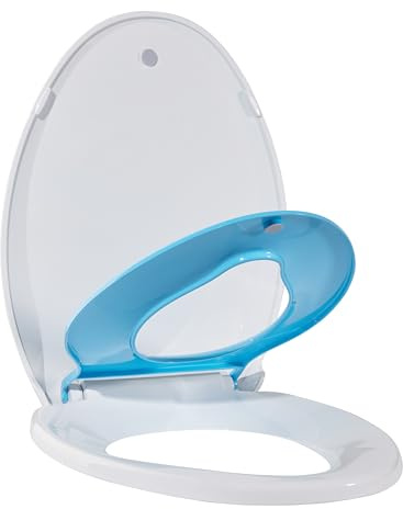 Toilet Seats Elongated, Toddler Potty Training Seat Built-In, Quiet-Close Lid, Safe PP Material, Easy Installation & Release with Hardware