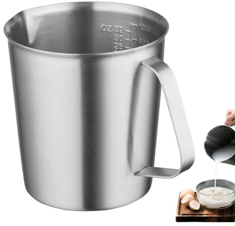 Jarra Medidora de Acero Inoxidable, Vaso Medidor de Acero Inoxidable de 1 L, Vaso Graduado de Acero 304, Vaso Medidor de Metal Con Asa, Cubitera, para Cappuccino, Espresso, Café Latte Art