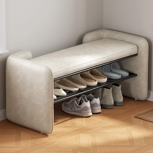 Guyii Banco acolchado para pasillo con tecnología de tela, banco moderno escandinavo, banco acolchado para salón, entrada, armario, dormitorio, elegante banco de tela, banco decorativo