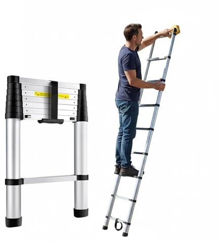 Avilia Scala Telescopica Alluminio 7 Gradini 2.7m - Scaletta Allungabile Pieghevole Salvaspazio con Blocco Sicurezza Antiscivolo per Uso Domestico e Professionale - Leggera e Compatta