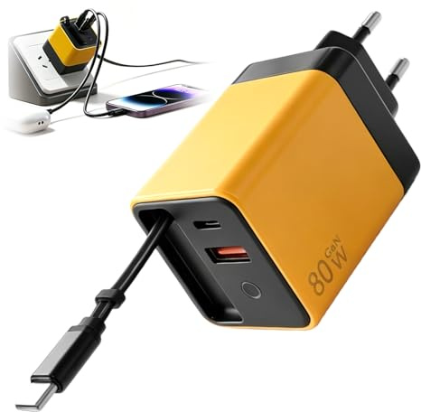 Cargador Retráctil 80W 3 en 1 con Cable Tipo C y 2 Puertos USB