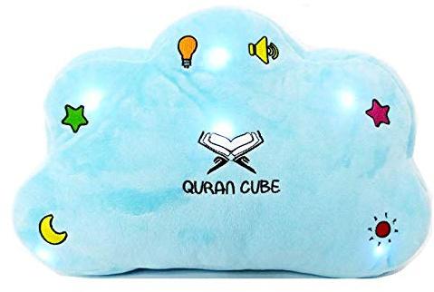 QuranCube QURAN PILLOW – DUA KALIMA SURAH – LIGHT AND SOUND - SOFT & CUDDLY - BEST GIFT FOR YOUR KIDS & FAMILY LEARN QURAN, DUAS FROM EARLY AGE,DUROOD SHARIF,KALIMA ENGLISH DUAS (Blue)