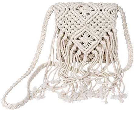 MaoXinTek Gesäumte Häkelarbeit Frauen Kreuz Körper Tasche Böhmische Sommer Strand Schulter Beutel, Schultertasche zum Reise Täglicher Gebrauch Beige