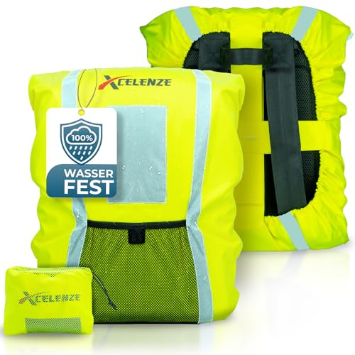 Xcelenze - Regenschutz Rucksack 100% wasserdicht | Reflektoren Rucksack Regenschutz Schulranzen | Regenhülle Rucksack, Ranzen Regenschutz (gelb)