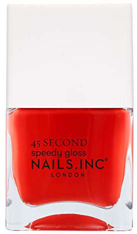 Nails Inc 45 Second Speedy Gloss, Paddington Peace Out, Red, No Chip, Long Lasting, Quick Dry, Air Dry, Professional Manicures & Pedicures, Fingernails & Toenails, Vegan Nail Polish, 14 ML