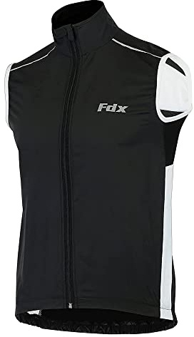 FDX Cycling Gilet Men’s - Lightweight, Breathable Sleeveless Reflective Biking Jacket - Windproof Vest for Running, MTB, Hiking, Gym, Riding - Water Resistant Bicycle Top Gear (Black-L)