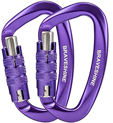 BRAVESHINE 2 Pack Carabiner Clip Heavy Duty, 12KN Auto Locking Carabiner, Twist Lock Carabiner Keyring, D Clips Hook for Hiking, Camping, Hammock, Dog Lead, Swing