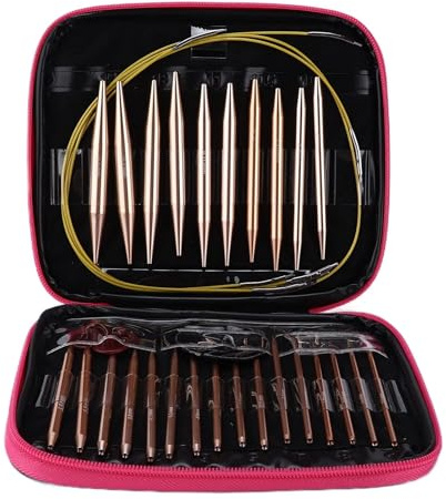 Set di Ferri da Maglia Circolari in Alluminio da 26 Pezzi Manici Ergonomici Kit di Ferri Circolari Intercambiabili con