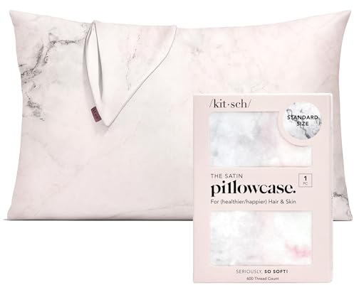 Kitsch Satin Pillowcase with Zipper for Hair & Skin - Softer Than Silk Pillow Cases, Smooth Cooling Satin Pillow Case, Wrinkle-Free Pillow Cases Standard Size 48x66 cm, Marble
