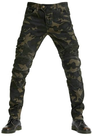 HULG Pantalones de Moto Hombre, Jeans de Moto, 4X Equipo de Protección (Camuflaje, L)