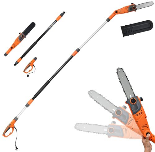 RELAX4LIFE 750W Élagueuse sur perche Téléscopique 212-286CM avec Mini Tronçonneuse Électrique Angle Ajustable -30° à30°, Vitesse 11M/S, Lubrification et Tension Automatique (286cm)