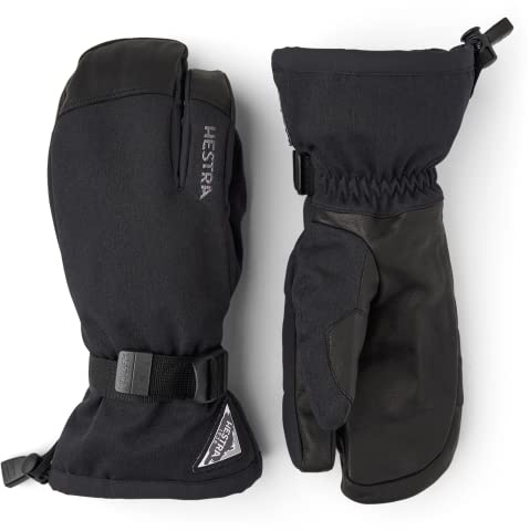 Hestra Unisex Powder Gauntlet 3-Finger Glove, Insulated, Windproof Leather Gloves for Alpine Ski & Everyday for Men & Women - Black - 10