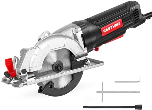 Eastvolt Mini Circular Saw, 4.5A Electric Circular Saw with Scale Ruler, Dust Exhaust Pipe, Max Cutting Depth 1-11/16(90°), 1-1/8(45°), 4-1/2 24T TCT Blade for Wood and Plastics