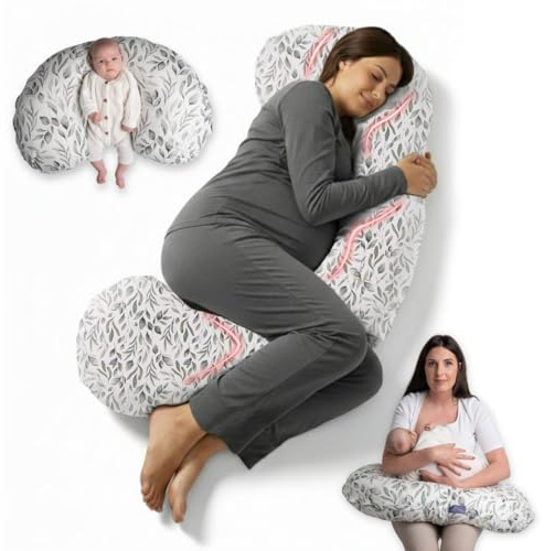 BellaMoon 3 in 1 Pregnancy Pillow – Full Body Pillow Support for Pregnant Women - Adjustable C Shaped Pregnancy Pillows for Sleeping, Nursing & Baby Lounger - Washable Organic Cotton Cover