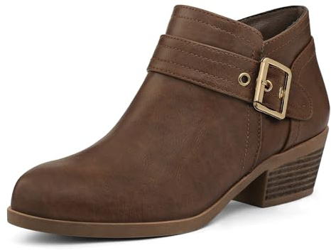mysoft Women's Ankle Boots Low Chunky Stacked Heel Comfortable Round Toe booties with Side Zipper Shoes