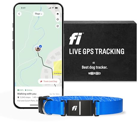 Fi Series 3 Smart Dog Collar - GPS Dog Tracker and Activity & Health Monitor, Waterproof, LED Light, Escape Alerts, Nationwide Coverage [Free 1 Year Membership] (Blue, Large)
