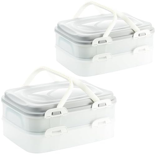 LIVINJA Kuchen Transportbox & Cupcake/Muffin Transportbox - 2er Partycontainer, Kuchenbehälter mit praktischem Hebeeinsatz, Clickverschlüssen & Tragegriffen, 2 Etagen, 40x30x18cm, Made in EU, Grau