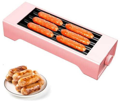Grill à Hot Dog Électrique, Mini Machine à Hot Dog de Saucisse Grillée de Bureau, Température Réglable de 0 à 180 ° C, Cuisson Uniforme à 360 °, pour Cuisine, Restaurant, Maison 4 Tube B