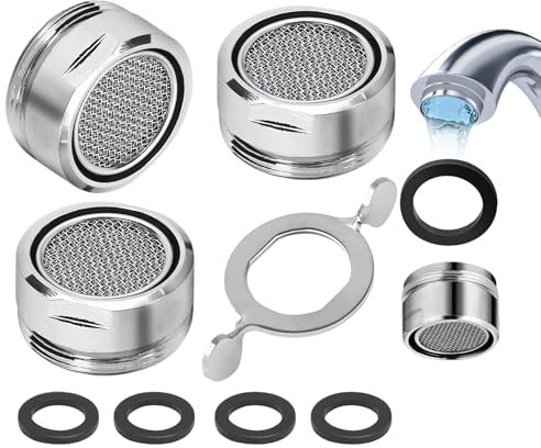 3 Stück Strahlregler M24,Wasserhahn Sieb,Sieb Wasserhahn Aufsatz,Mischdüse Einsatz mit Edelstahlfilter und Mischdüsenschlüssel, Aufsatz Strahlregler