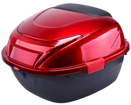 Motorcycle Tail Box,Motorcycle Daily Tail Box, 35L Motorcycle Tour Tail Box Trunk Lockable Storage Plastic Case with Mounting Hardware, Universal Waterproof Scooter Top Box for Helmet Luggage,(Crimson
