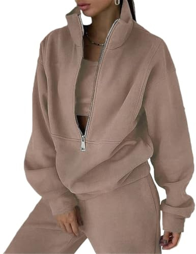Tuta da donna Set completo Lounge Wear Set 2 pezzi da donna in pile tute comode a maniche lunghe Activewear con zip cappotto top pantaloni set moda casual tuta termica autunno inverno, 4, XL