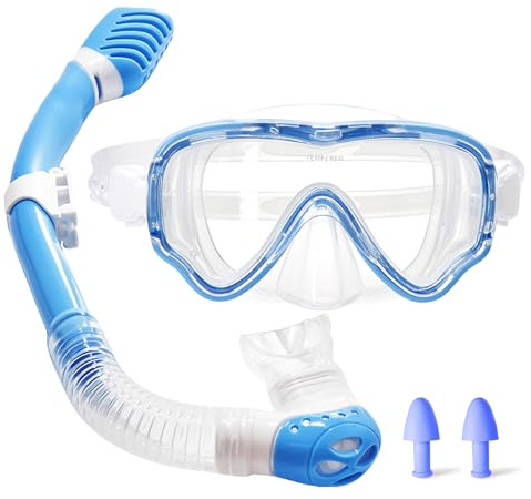 Kids Snorkel Set for Boys Girls Youth 3-14, Panoramic Wide View,Anti-Fog Snorkel mask Set, Professional Snorkeling Gear for Pool Swimming Diving Water Park Beach Vacation