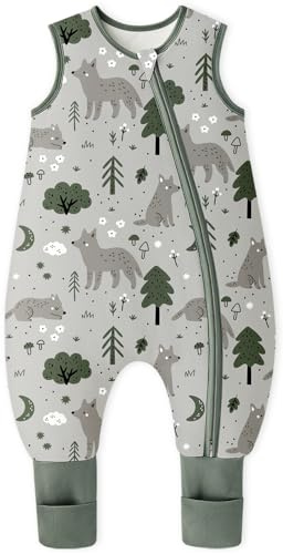 Yoofoss Saco de Dormir para Bébé con Pies Calcetines 1.5 TOG Algodón Todo el año Primavera Otoño Súper transpirable Dormir para Unisex 80 cm Niñas Niños 18-24 Meses