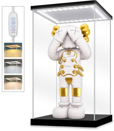 Vitrine en Acrylique avec lumières LED et Interrupteur, Teca Plexiglass Transparent, Teca Expositiva avec Base en Noir, Vitrine Expositiva pour Collectionisme, Modélisme, Figure (15x15x20 cm)