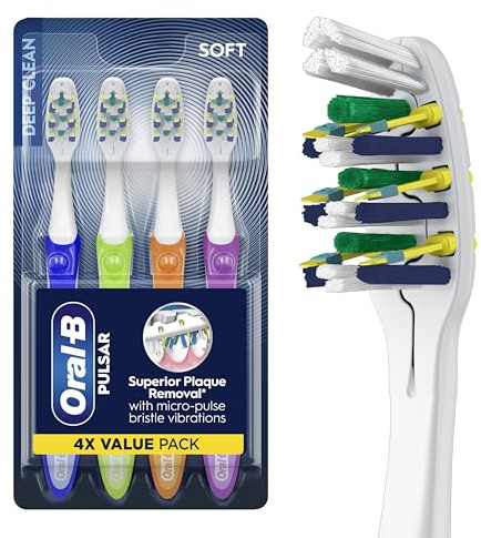 Oral-B Toothbrush, Vibrating Plaque Remover Pulsar, Vibrating Battery Toothbrush, Soft, 4 Count