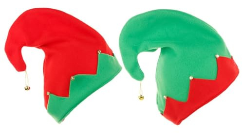 Lurrose Cappelli a Campana Natalizi Campanelli, 2 Pezzi in Flanella Rossa e Verde, Copricapo per Feste a Tema Elfo, Accessori per Eventi Natalizi