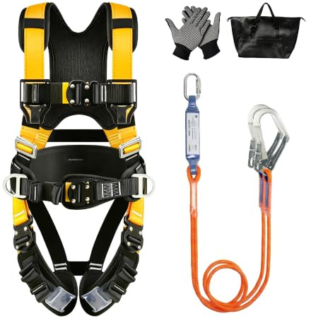 YouProtect Full-Body Safety Harness Kit with 1.8M Dual Lanyards, Vented & Padded Shoulder, Legs & Back - Upgrade 4 Quick Buckles