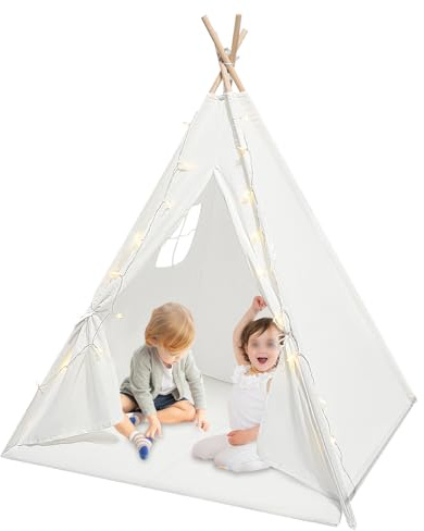 Tente tipi pour enfant, en coton et lin, tente de jeu stable avec intérieur spacieux pour l'intérieur et l'extérieur, idéale comme maison de jeu et coin lecture dans la chambre de votre enfant