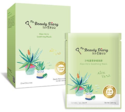 My Beauty Diary-Aloe Vera Soothing Facial Mask, Hydrating and Soothing, Refreshing Water Serum Face Sheet Mask for Quick Absorption and Natural Look (8 Combo Pack)