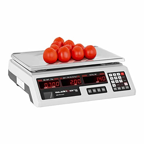 Steinberg Systems Kontrollwaage 40 kg / 2 g Tischwaage Digitale Waage 7 Speicherplätze LED-Display integrierter Akku