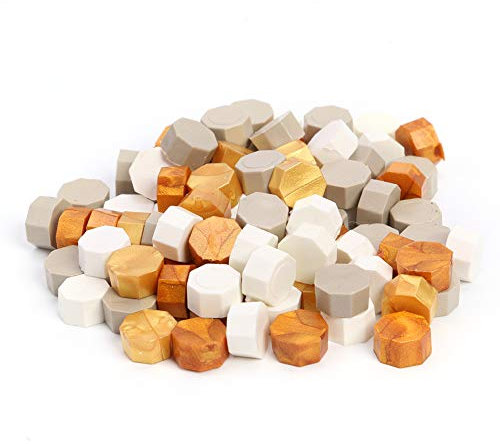 Demiawaking 100 Stück Siegelwachs für Siegelwachs, Wachsperlen für Siegel, Vintage-Siegelwachs, Siegelwachs, für Umschläge, Karten, Basteln (Gold Grau und Weiß)