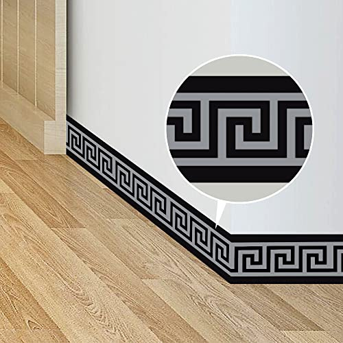 funlife Wallpaper Border Stickers, Self Adhesive Ceiling Molding Borders, Skirting Wall Waist Line for Home DIY Decorative, 10cm x 200cm, 3 Pcs, Black Dark Grey