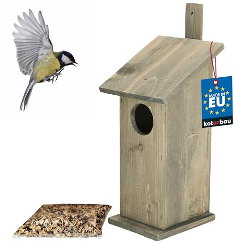 KOTARBAU® Casa Nido para Pájaros - Madera - 35x13,5 cm - Verde - Casita para Aves Exterior - Comida Pájaros Silvestres 0.5 kg - Casa De Madera