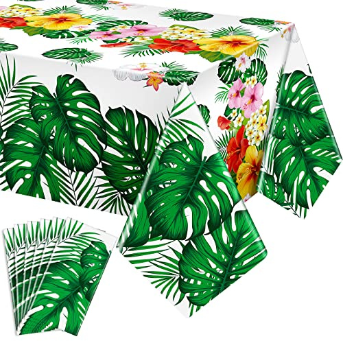 Tatuo 6 Pcs Hawaiian Tablecloths Tropical Luau Tiki Table Covers Summer Party Decoration Palm Leaves Plastic Rectangular Aloha Flower Tablecloth for Cocktail Pool Party Supplies (Hawaiian)