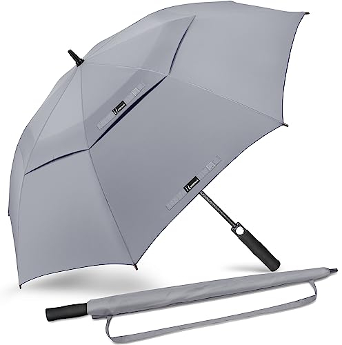 NINEMAX Golf Schirm Sturmfest XXL - Übergröße Regenschirm Automatisch Öffnen - Extra Große Regenschirme Doppeltes Vordach für Reisen,Golfen(Grau)