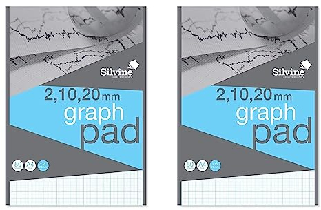 Sivine A4 Professional Graph Pad. 50 Sheets of Quality 90gsm Paper, Printed 2-10-20mm Graph (Pack of 2)