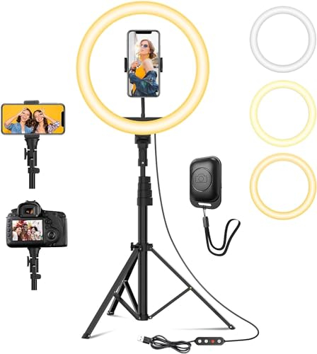YOHOOLYO Aro de Luz con Tripode 12 Ring Light con Control Remoto 3 Modos 10 Brillos Regulables Anillo de Luz para TikTok, Maquillaje, Video Selfie, Youtube e Live Stream