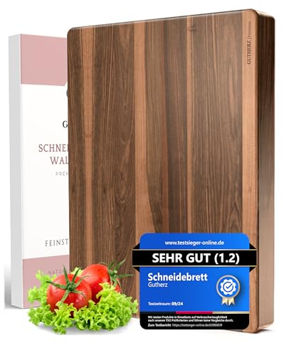 Gutherz® Schneidebrett aus Nussbaumholz XXL | 60 x 40 x 3 cm | Massives Walnussholz | Robustes Hackbrett aus Edelholz | Extra Groß & Messerfreundlich (Nussbaumholz, 60 x 40 x 3 cm)
