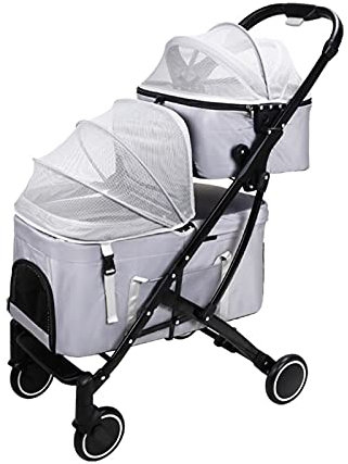 Katzenbuggys Hundekinderwagen Buggys Doppellagige Haustierbuggys Premium Haustierbuggy für 2 Katzen und Hunde Abnehmbarer zweilagiger Kinderwagen Reisewagenträger (Grau a) (Grau a)