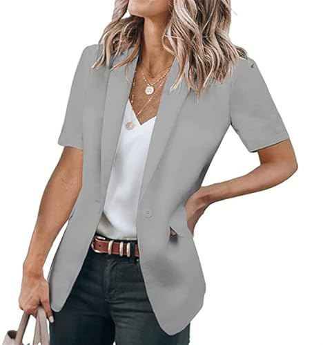 SPSMOKH Chaqueta tipo blazer informal de manga corta para mujer, con frente abierto, talla grande, ligera, traje de trabajo para oficina