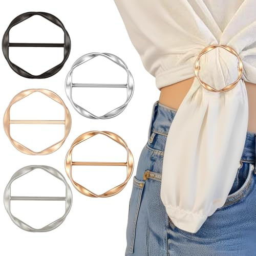 5 Piezas Broche Brillante Set Para Damas - Clips de Camiseta y Corbata, Hebilla Para Blusas, Bufanda y Ropa de Mujer - Anillo Para Bufanda de Seda