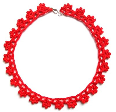 collier en dentelle au crochet, Ras du Cou, rouge, artisanat italien Made In Italy
