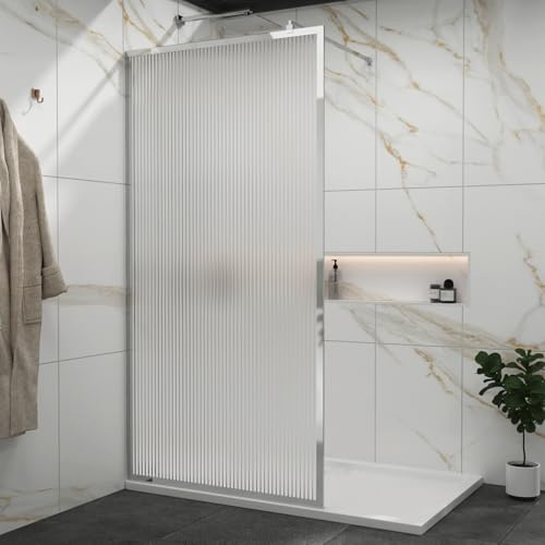 Luxor 1200mm Walk in Wet Room Fluted Shower Screen with Chrome Frame 8mm Easy Clean Toughened Safety Glass & Top Support Arm
